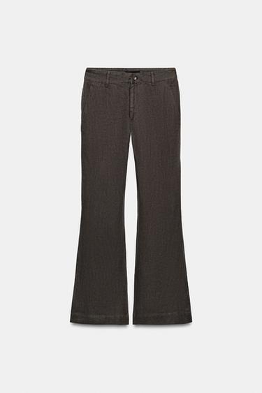 ZW COLLECTION FLARE LINEN TROUSERS - Mink by Zara