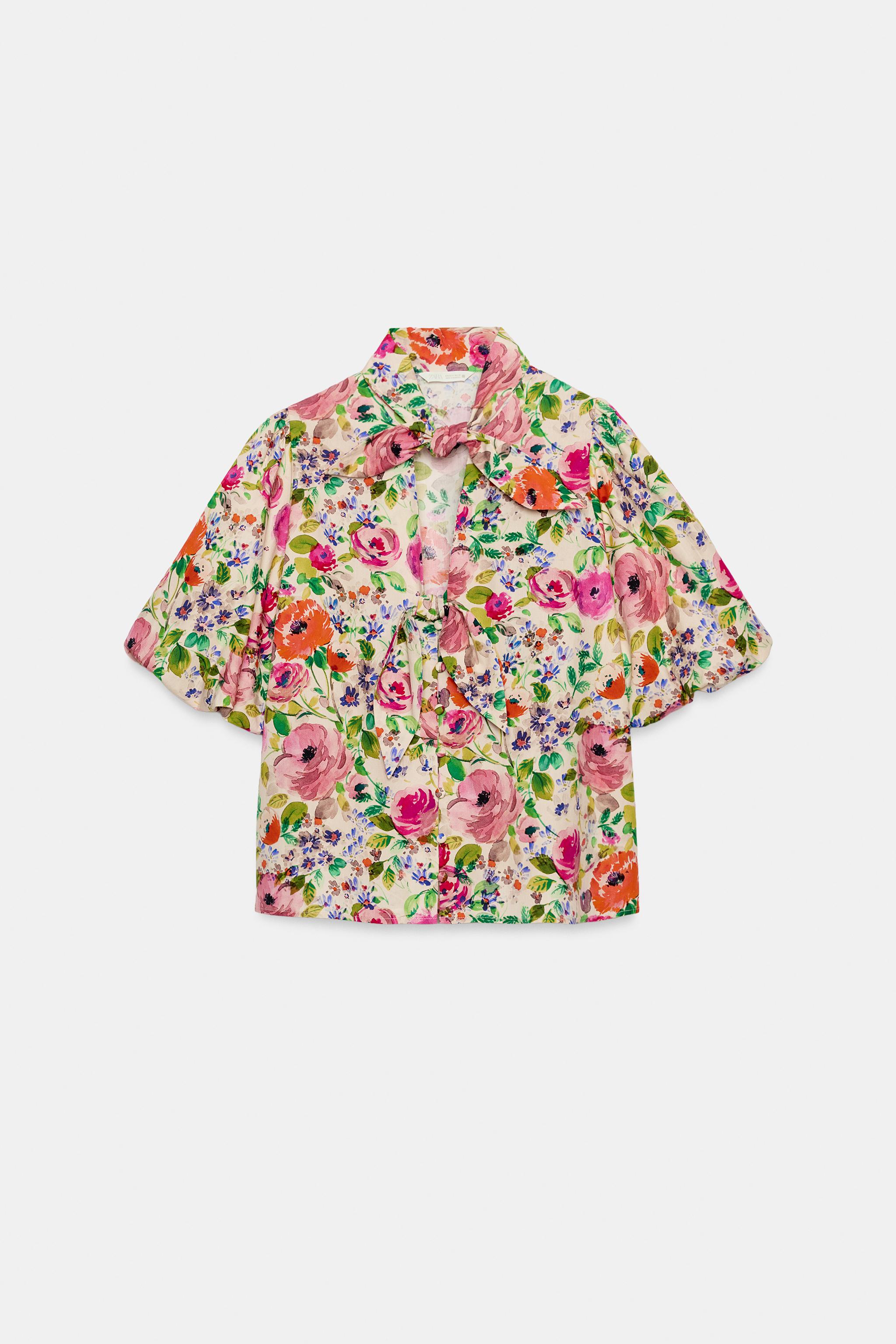 FLORAL BOW PRINT SHIRT — Multicolored