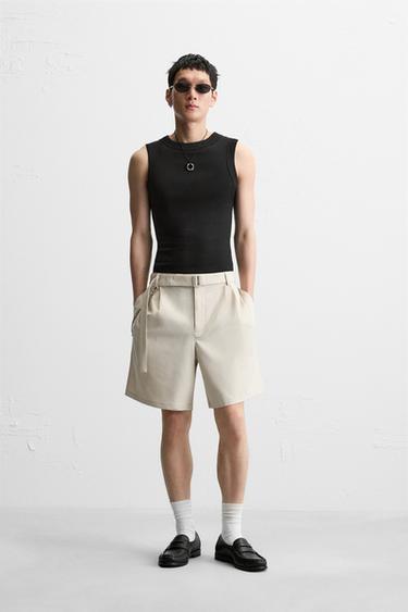 PLEATED BERMUDA SHORTS WITH BELT - Sand by Zara - Image 0