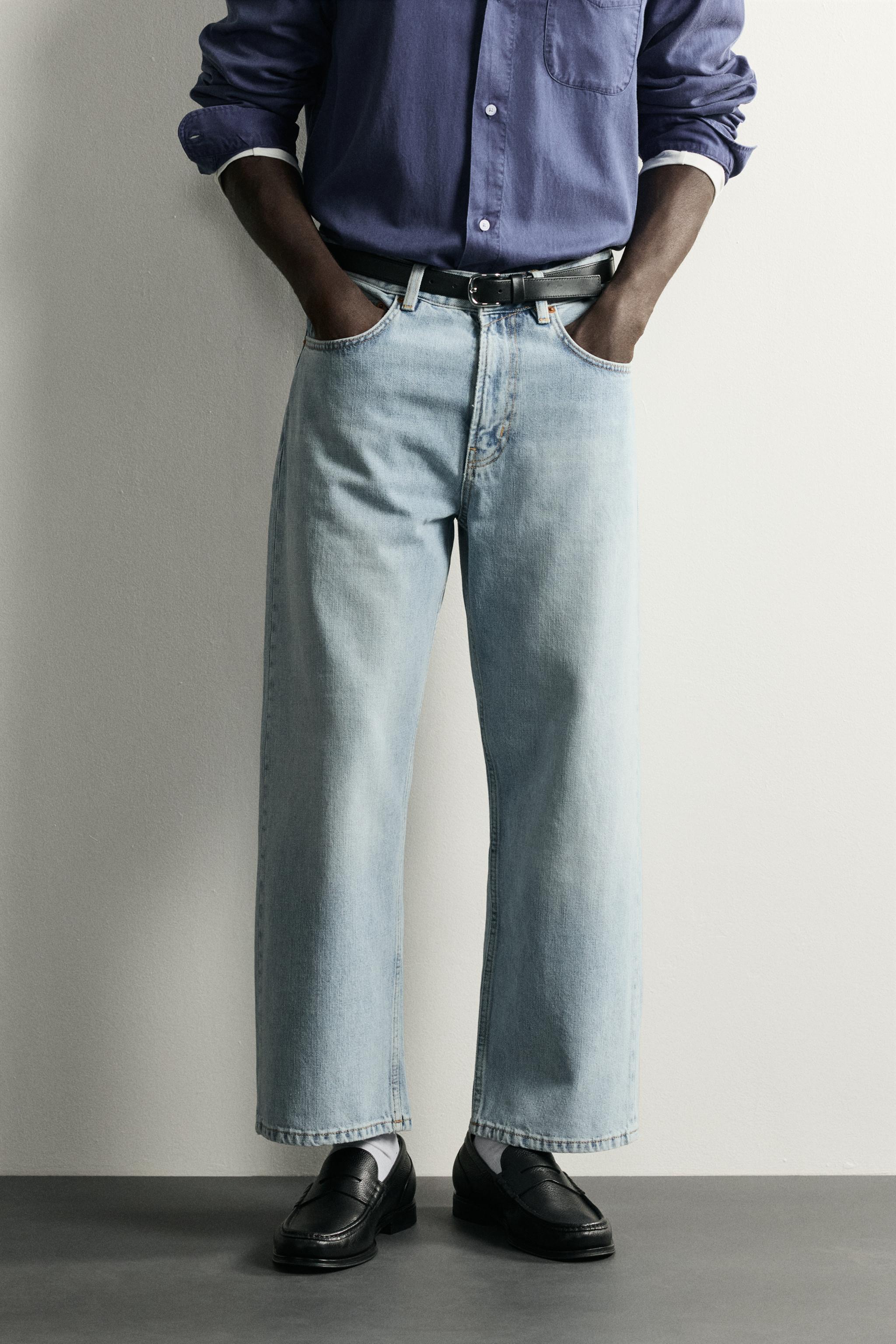 LOOSE CROPPED FIT JEANS — Mid-blue