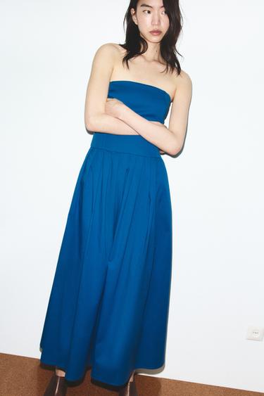 VESTIDO MIDI PALABRA DE HONOR POPELÍN - Azul lavado de Zara