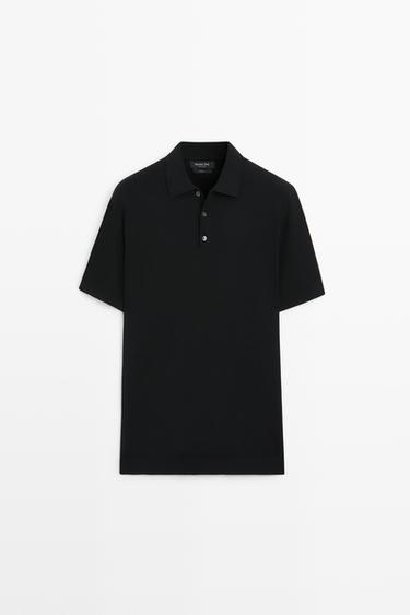 100% cotton knit polo sweater — Black 1