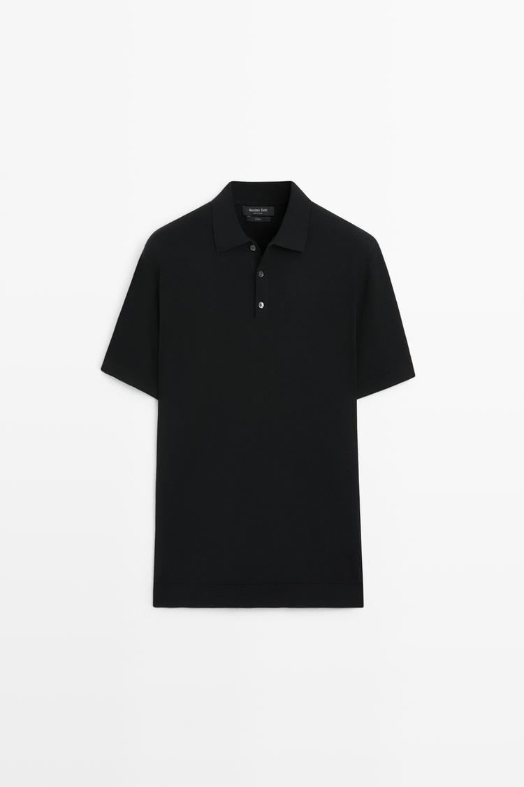 100% cotton knit polo sweater — Black