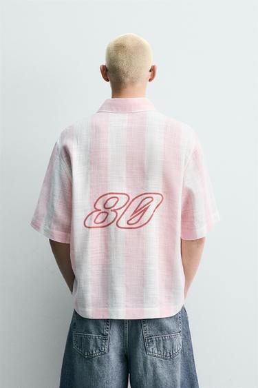 PRINTED GRAPHIC BOXY FIT POLO SHIRT - Pink by Zara - Image 2