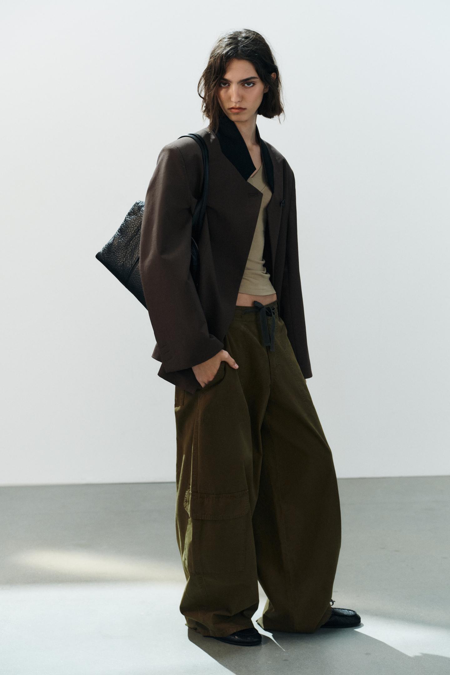 Женский пиджак Zara Contrast Collar Oversized, цвет: Тёмный коричневый — фото 3