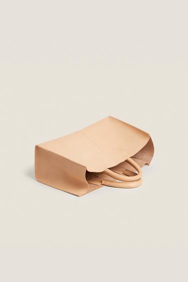 LEATHER MINI TOTE BAG - Light beige by Zara - Image 3