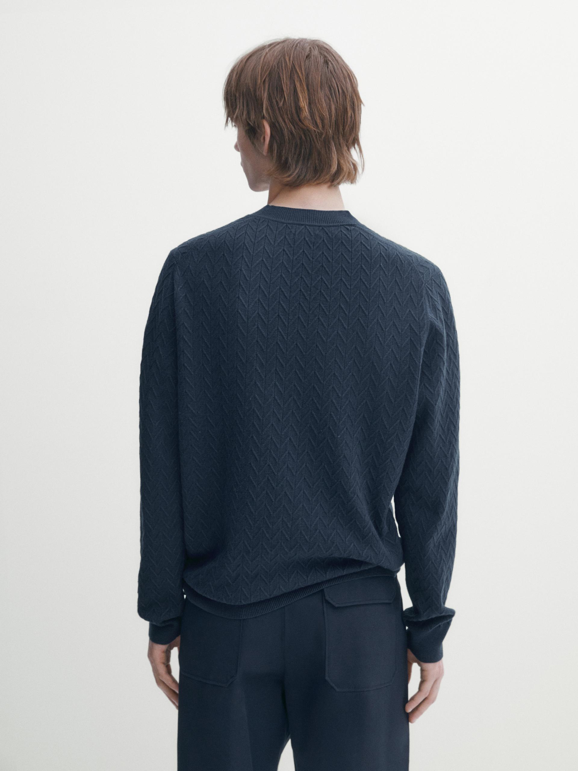 Elegant Navy Sweater with Pearl Cuffs - ZARA