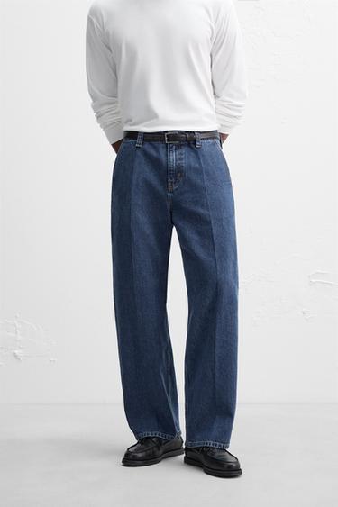 JEANS STRAIGHT FIT PLIEGUES - Azul medio de Zara