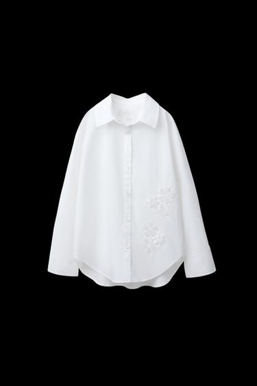 CAMISA POPELÍN FLORES - Blanco de Zara - Imagen 0