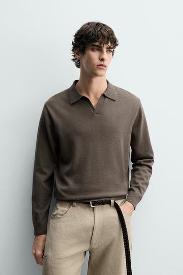 COTTON/LINEN KNIT POLO SHIRT - Khaki by Zara