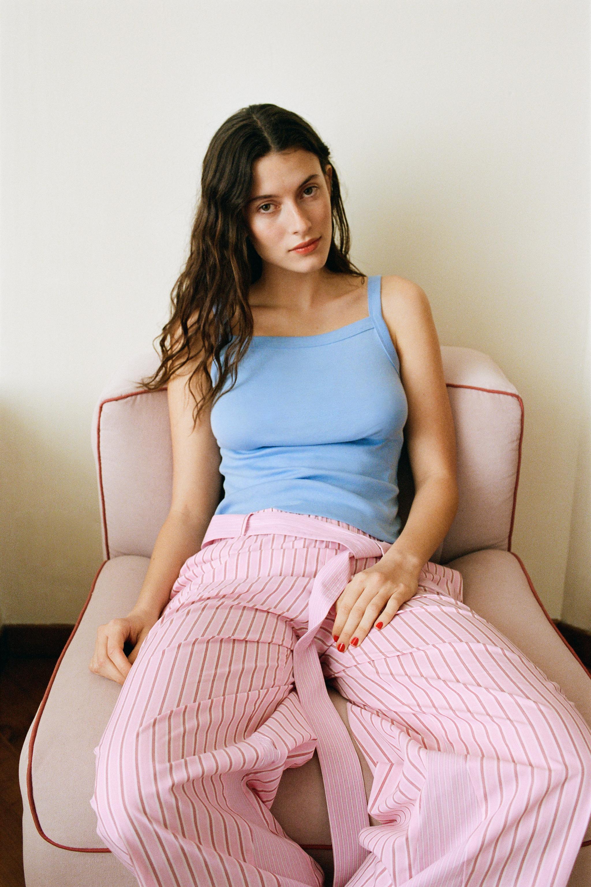 STRIPED POPLIN BELTED PANTS - Pink | ZARA United States