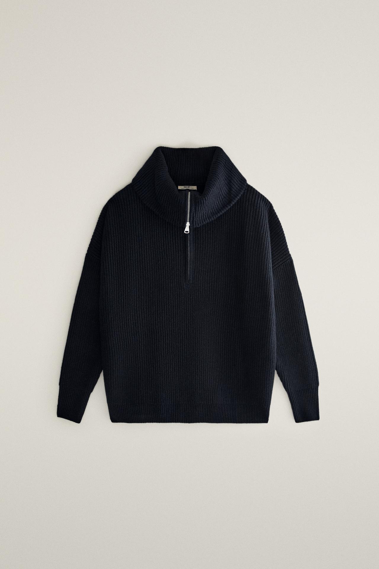 WOOL SWEATER WITH ZIPPER — Blue