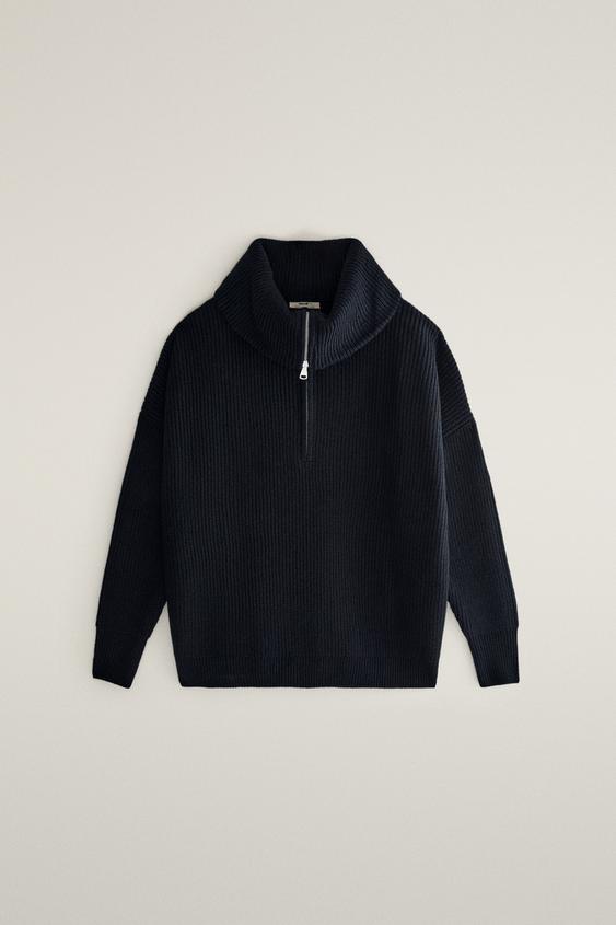 Zara WOOL SWEATER WITH ZIPPER - Blue - Image 0