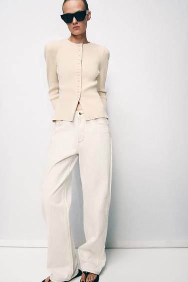 VESTE EN MAILLE À MANCHES BOUFFANTES - Écru moyen de Zara - Image 6