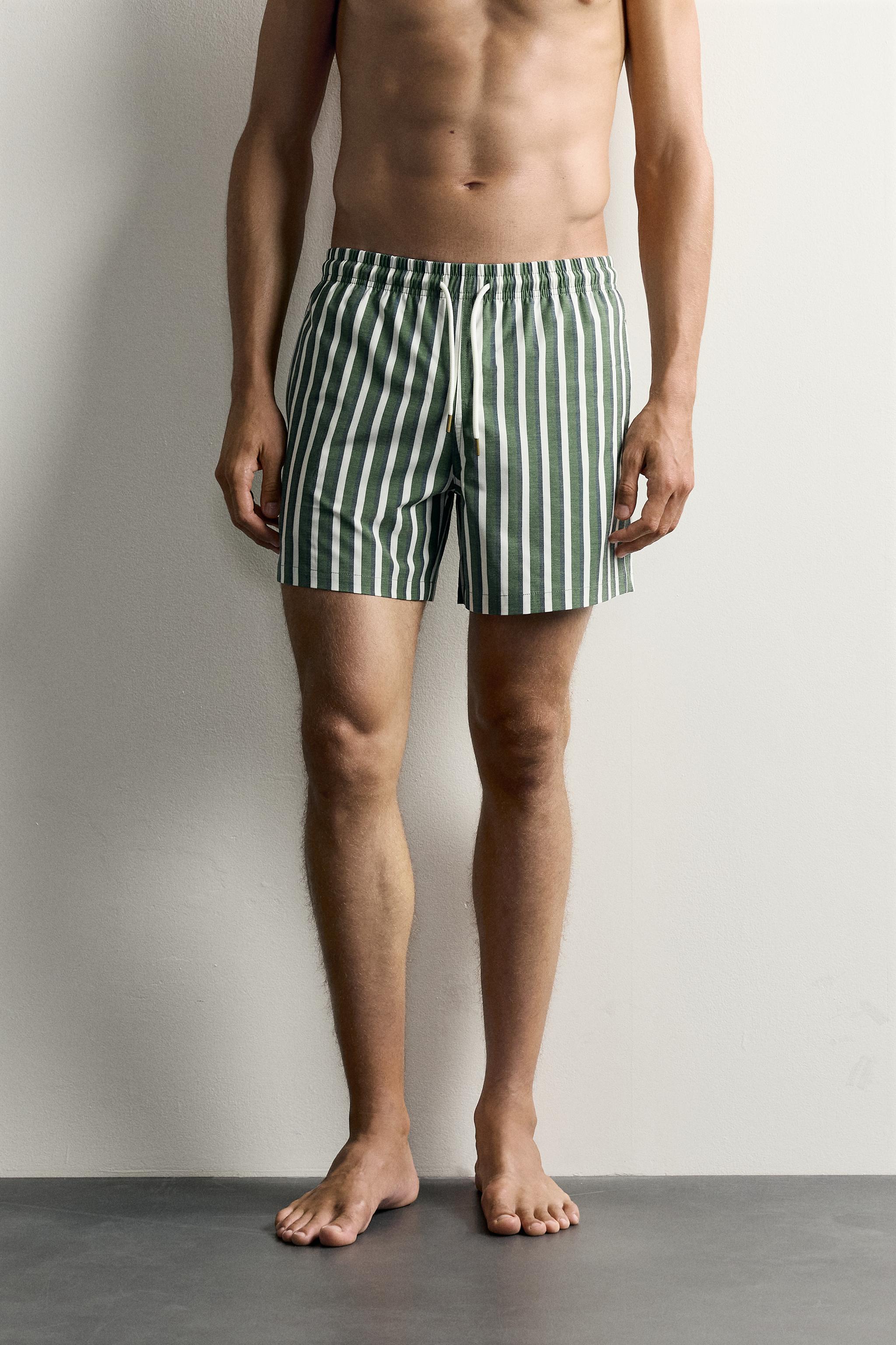 STRIPED MID-LENGTH SWIM SHORTS