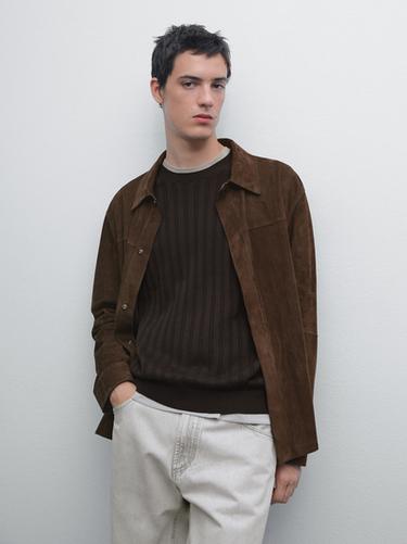 Zara Lightweight suede leather overshirt - Chocolate