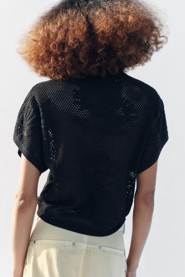 TOP EN MAILLE POINTELLE - Noir de Zara - Image 4