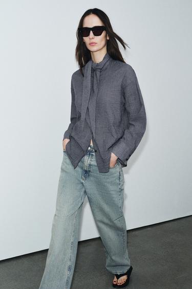 قميص مربعات مع وشاح ZW COLLECTION - بحري الخاص بـ Zara