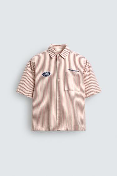 SOBRECAMISA RAYAS PARCHE CONTRASTE - Rojo de Zara