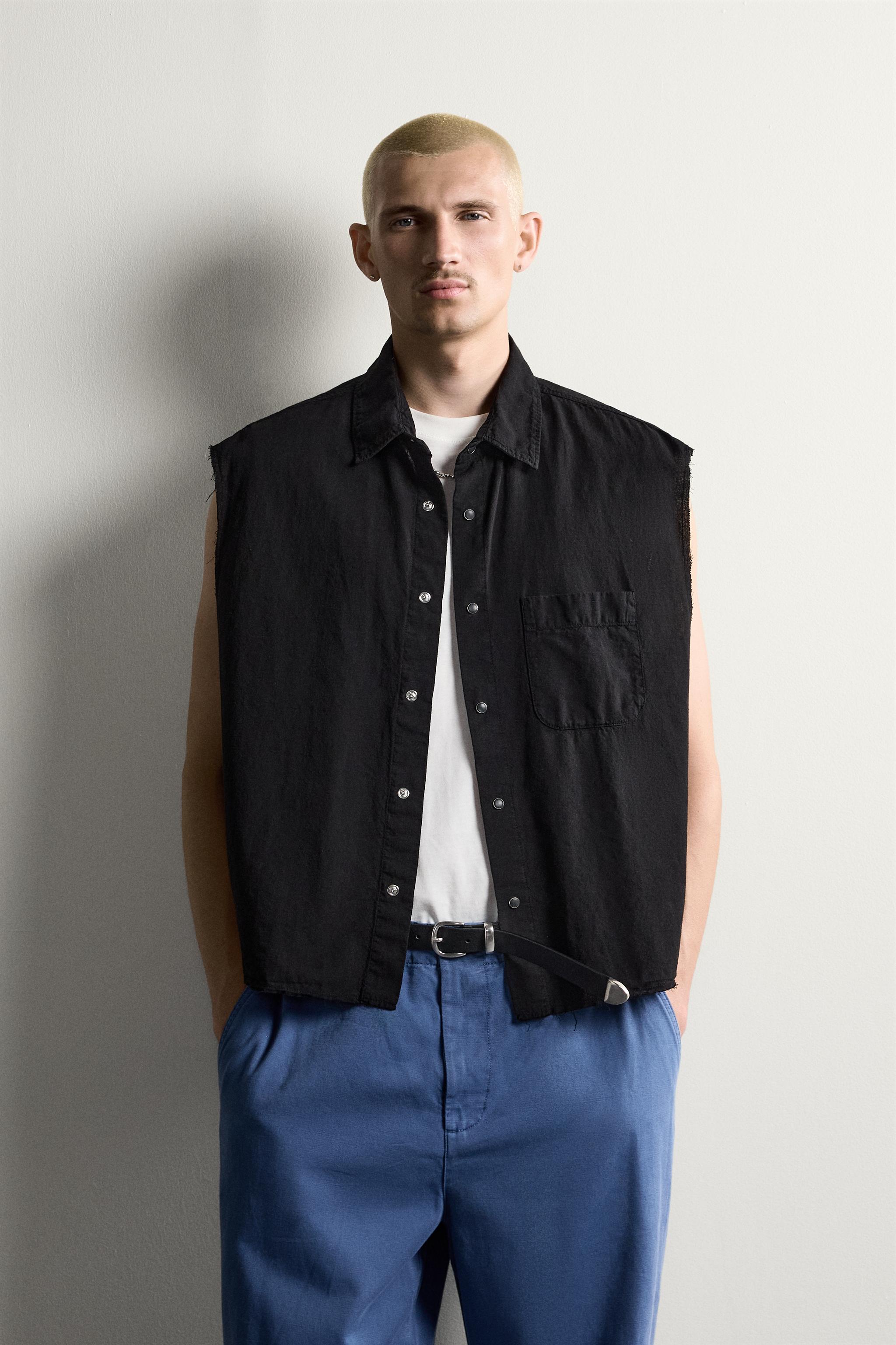 PLAID CROPPED TANK SHIRT — Black
