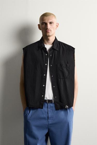CROPPED FIT CHECK TANK SHIRT - Black by Zara