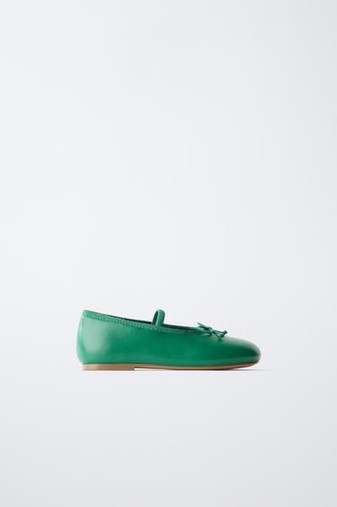 BOW BALLERINA FLATS - Green by Zara