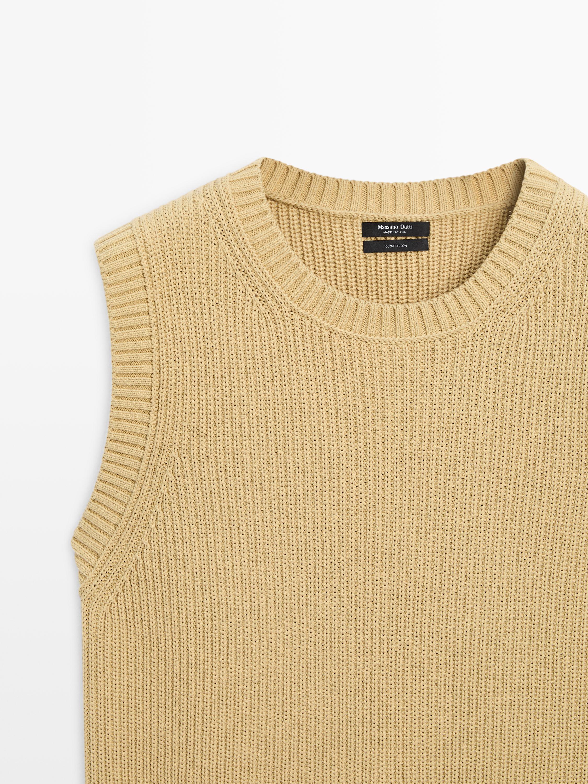 Veste sans manches en maille de coton à col rond