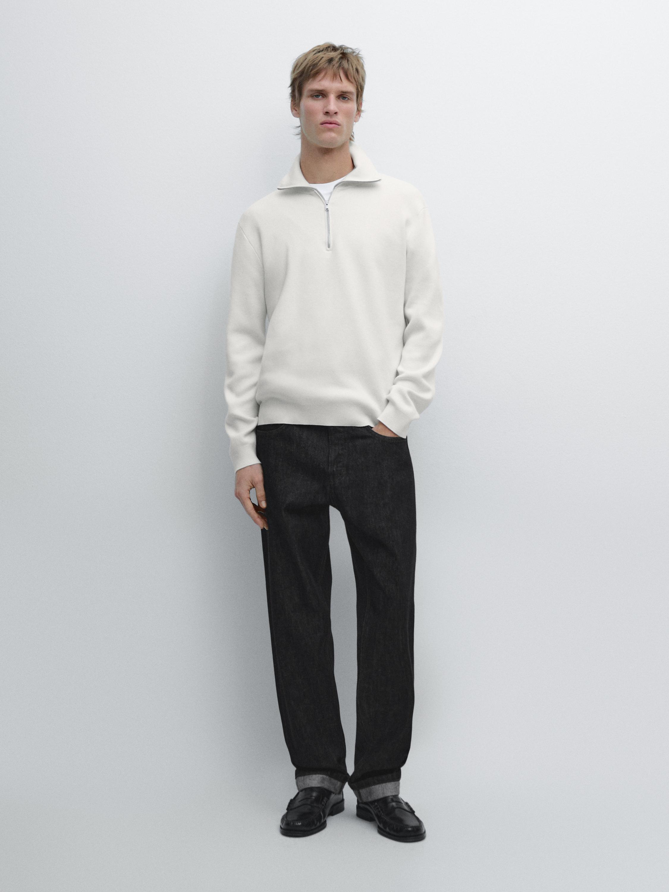 Knit 100% cotton quarter-zip sweater