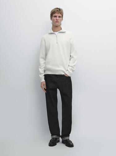 Zara Cotton mock neck knit sweater with zip - Ice