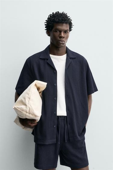 REGULAR FIT KREKLS AR TEKSTŪRU - Pusnakts zils no Zara