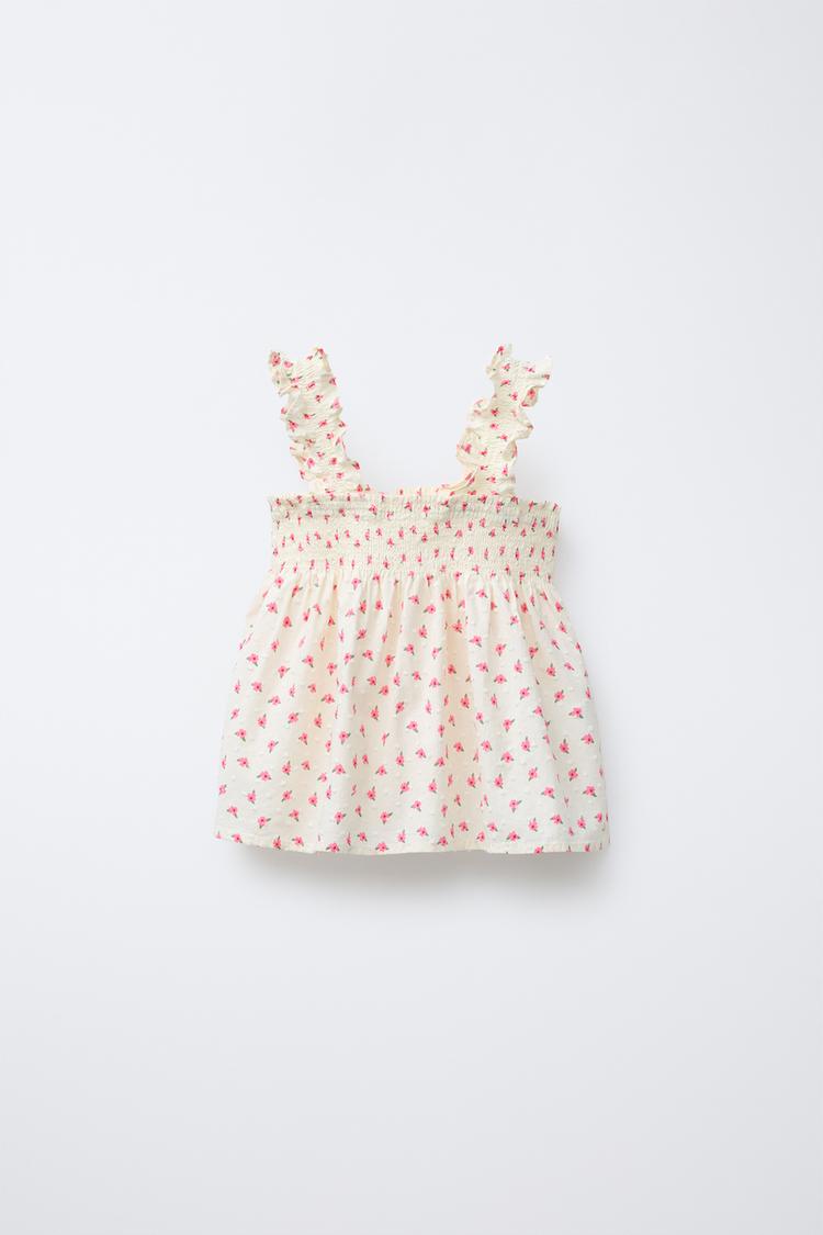 FLORAL DOTTED MESH TOP Pink White ZARA Australia