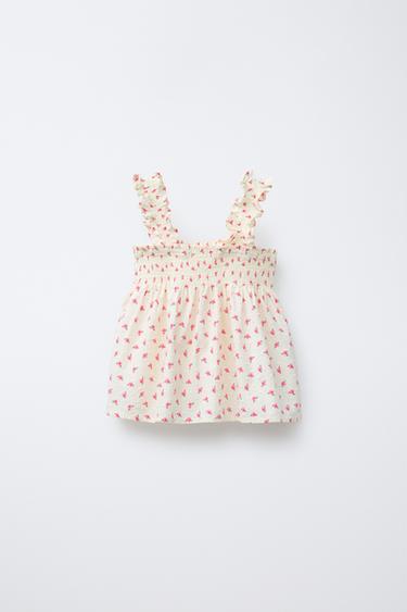 Zaras TOPP MED SWISS DOT OCH BLOMMOR - Rosa/vit - Bild 0
