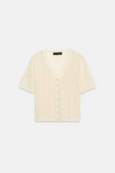 POINTELLE SHORT SLEEVE CARDIGAN - Vanilla by Zara - Image 4