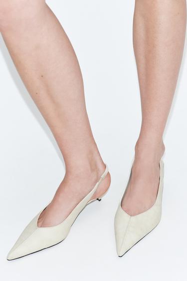 LEATHER KITTEN HEEL SLINGBACK SHOES - white by Zara - Image 1