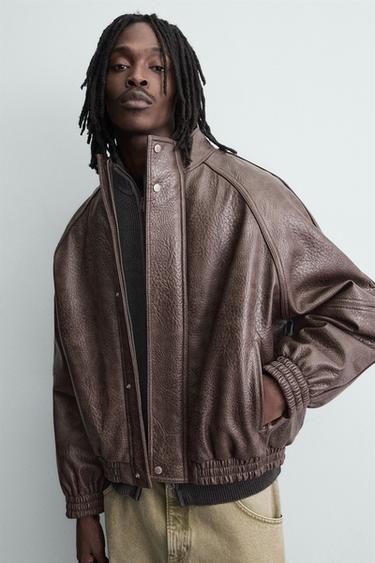 VINTAGE LEATHER EFFECT JACKET - Dark tan by Zara - Image 5