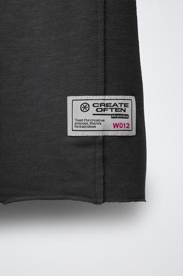 SLOGAN T-SHIRT WITH FRAYED YOKE - Dark anthracite by Zara - Image 3