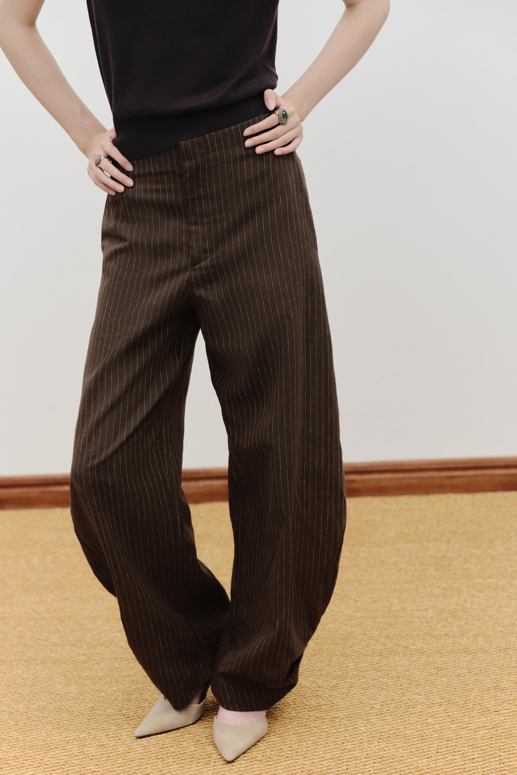 ZARA フルレングスパンツ プリーツパンツ スラックス ストライプ ブラック 新品未使用】zara ストライプ フルレングスパンツ スラックス