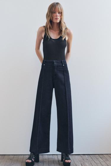 Zara ZW COLLECTION WIDE-LEG 高腰寬管牛仔褲 - 藍色