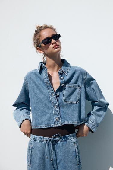 CHEMISE COURTE EN JEAN Z1975 - Bleu moyen de Zara