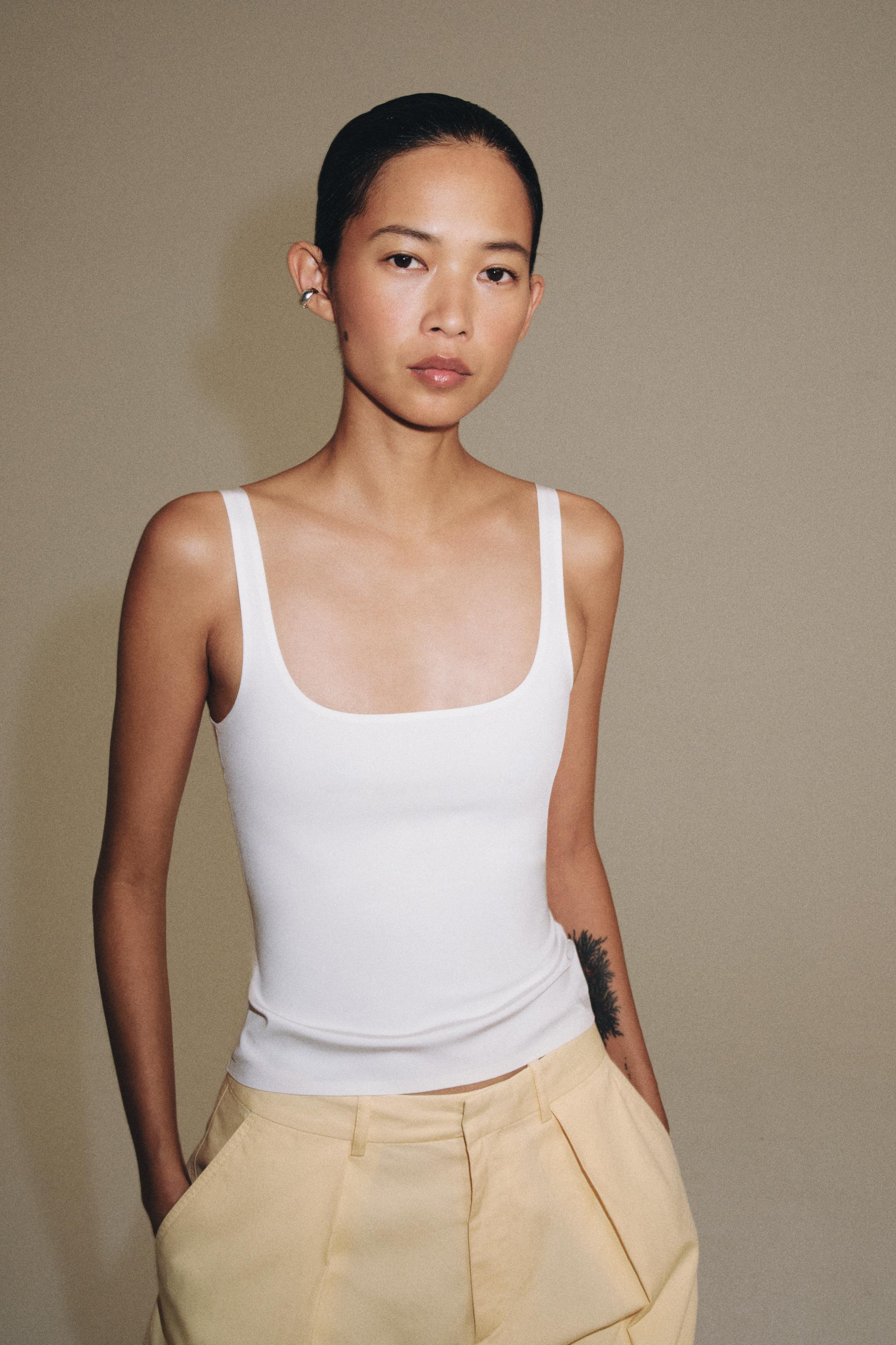Polyamide Spaghetti Strap Top — White