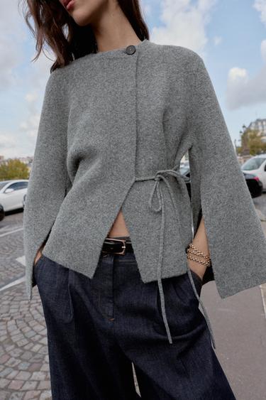 MANTEAU KIMONO EN MAILLE AVEC OUVERTURE SUR LES MANCHES - Gris clair de Zara - Image 4
