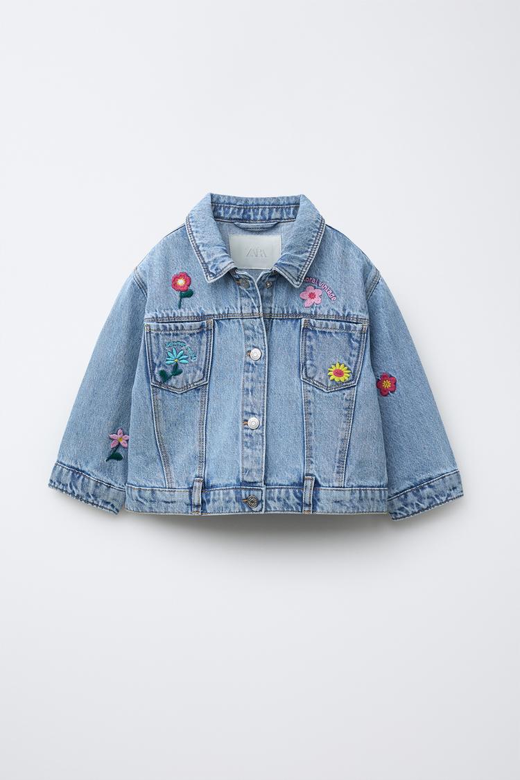 DENIM JACKET WITH EMBROIDERED FLOWERS