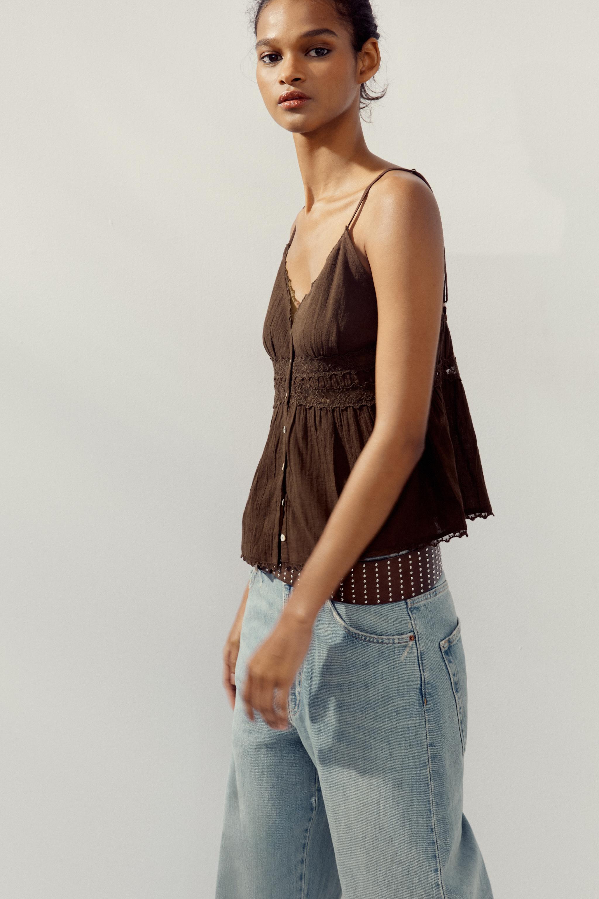 レーストリムのガーゼトップス - ホワイト | ZARA Japan / 日本
