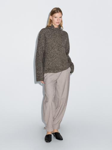 Zara Wool blend trousers with buckle detail - Mink - Image 0