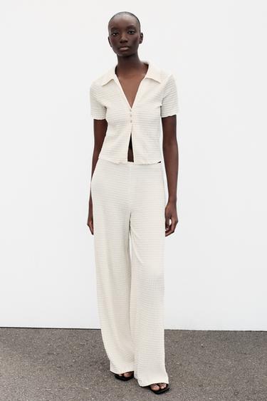 PANTALON DROIT TEXTURÉ - Écru de Zara