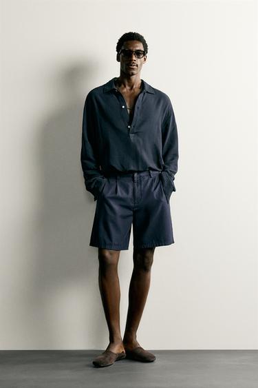 BERMUDA À PLIS REGULAR FIT - Bleu marine de Zara