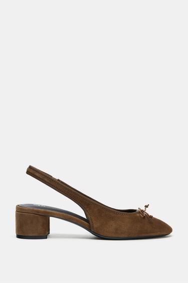 LEATHER SLINGBACK HEELS - Brown by Zara