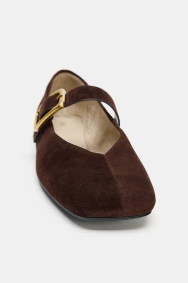 BALLERINES EN DAIM À BOUCLE - Marron de Zara - Image 3