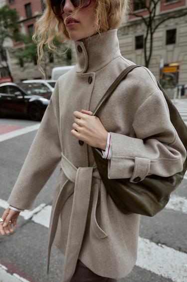 MANTEAU COL DOUBLE POSITION SOFT - Beige de Zara - Image 2