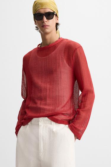 T-SHIRT STRUCTURE OUVERTE - Rouge de Zara - Image 5